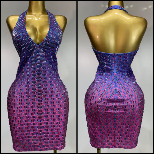 Sexy Halter Sleeveless Gradient Crystal Dress