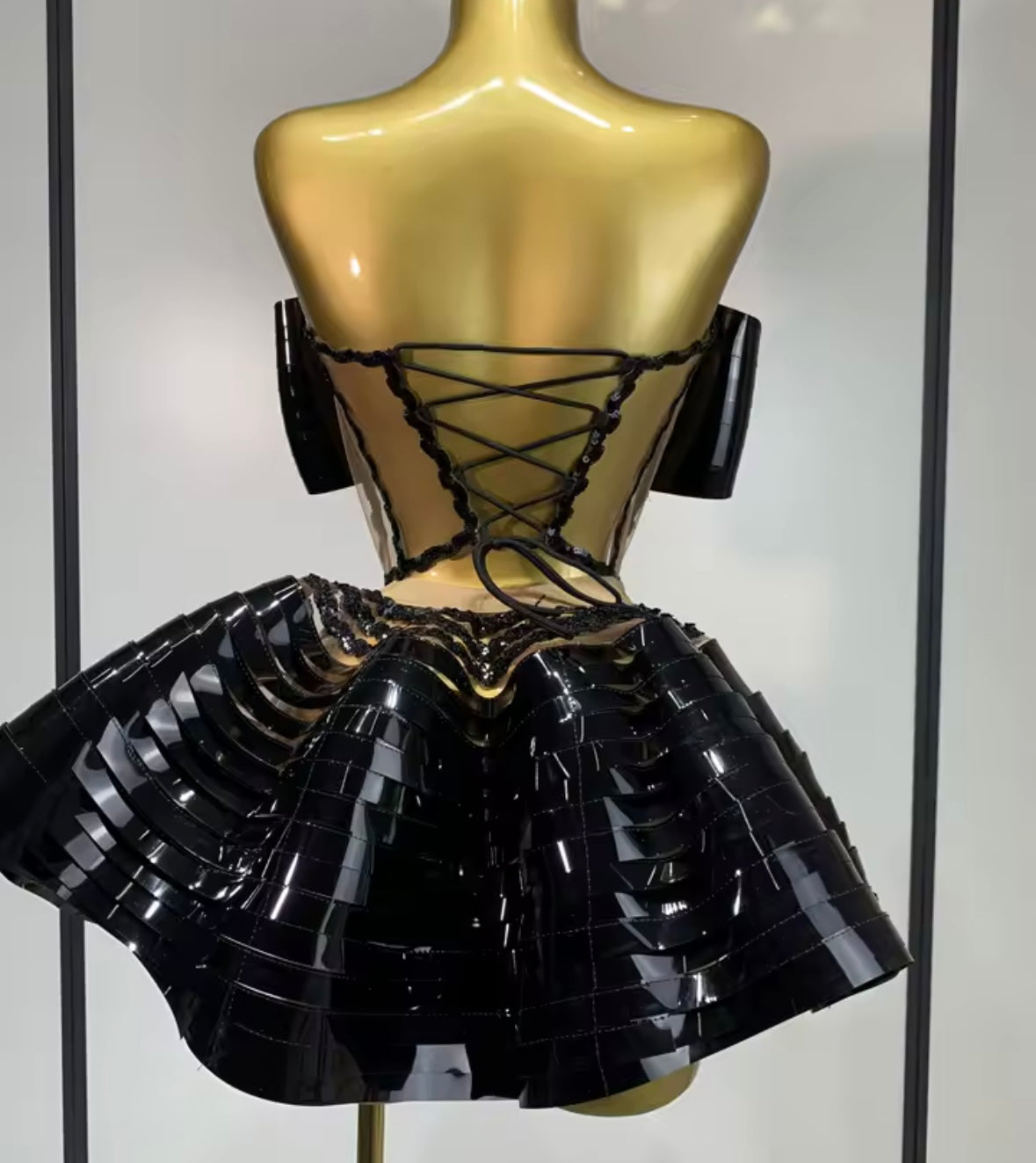 Sexy Bow Strapless Metallic Mesh Rhinestone Two Piece Skirt Set