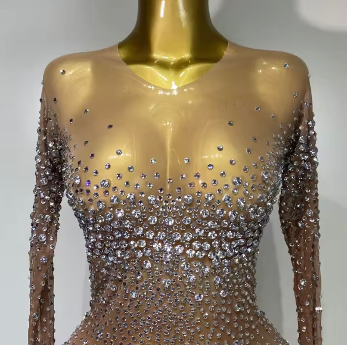 Sexy See Through Rhinestone Full Sleeve Jumpsuit