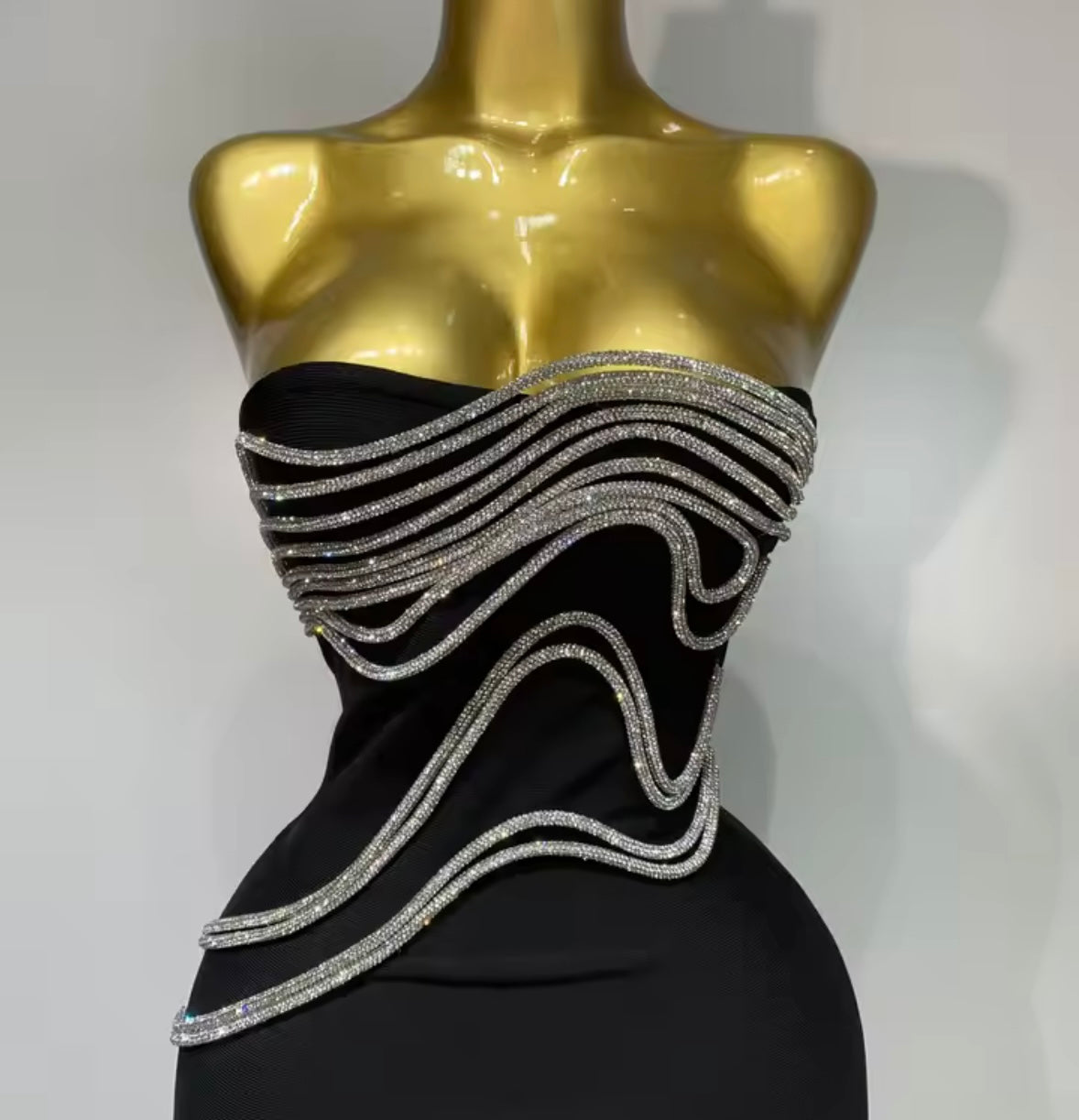 Sexy Black Strapless Rhinestone Embellishment Maxi Dress