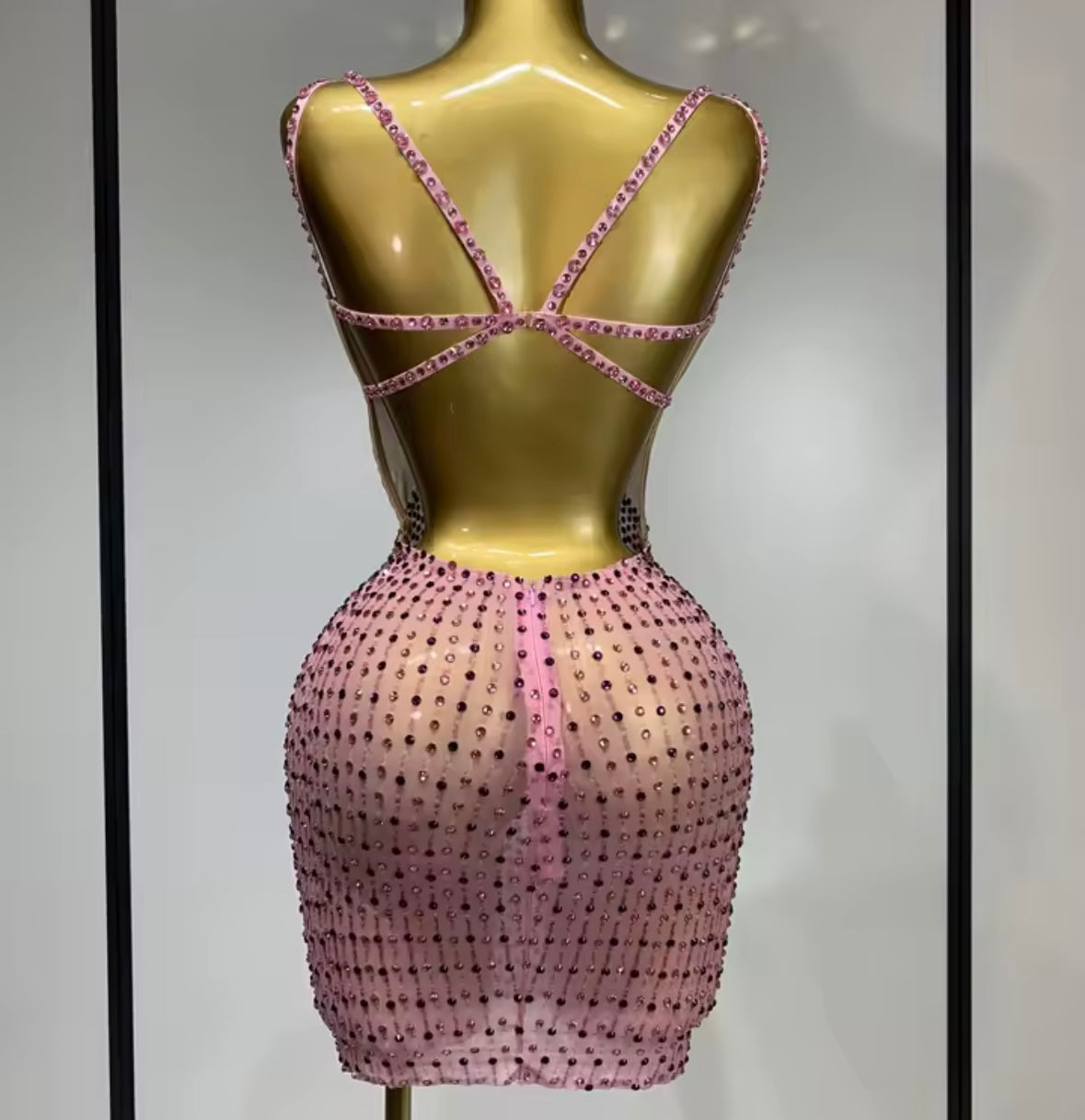 Sexy Sleeveless Multicolored Rhinestone See Through Dress
