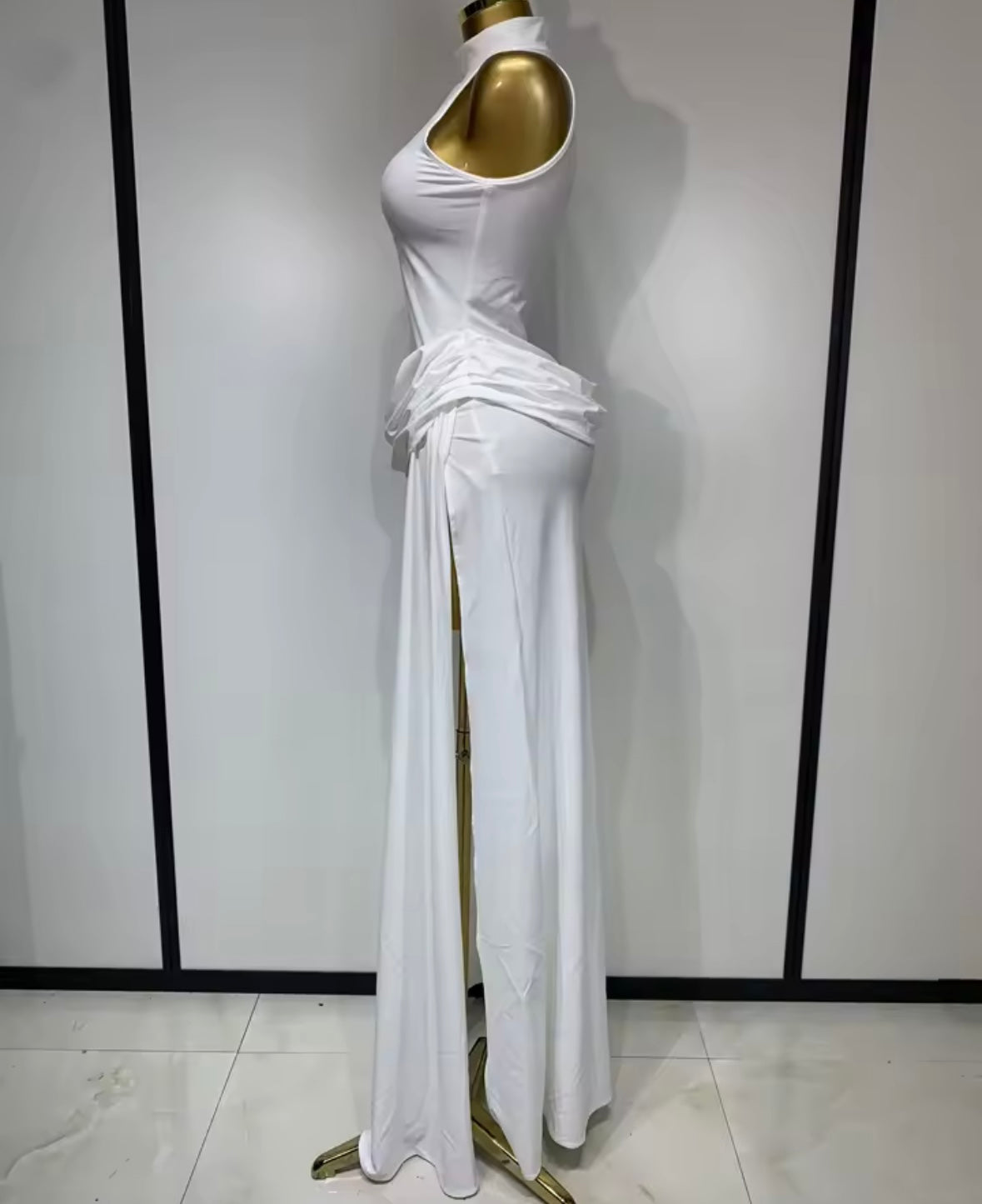 Sexy Sleeveless Ruched Side Split Maxi Dress