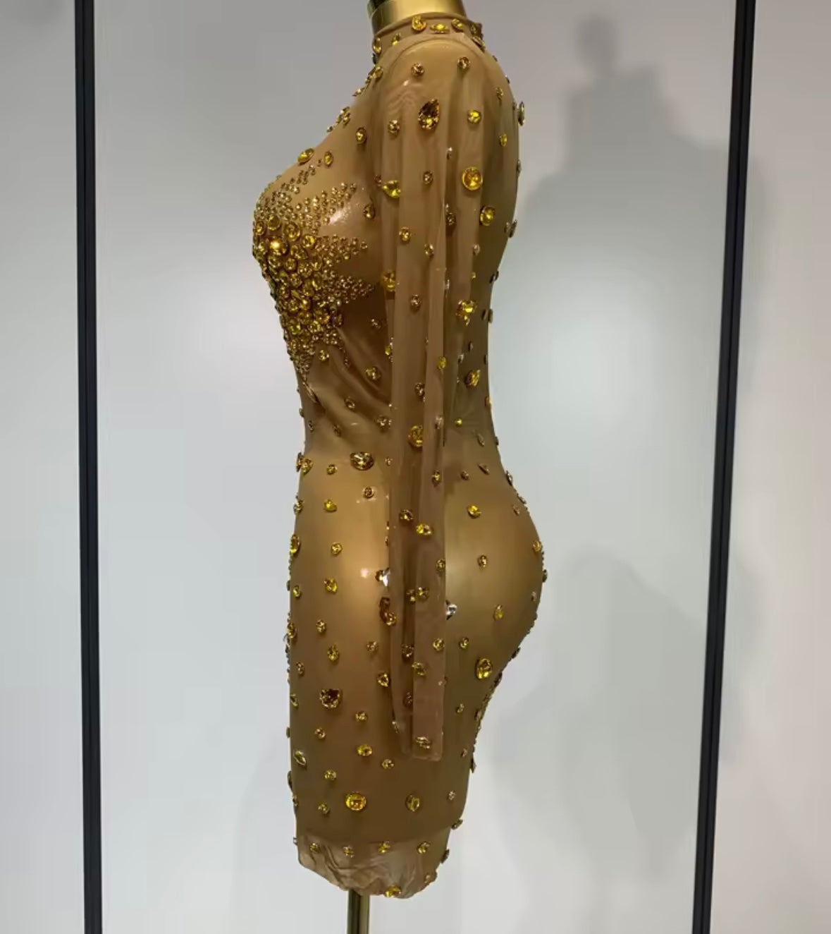 Sexy Crystal Rhinestone Full Sleeve Dress
