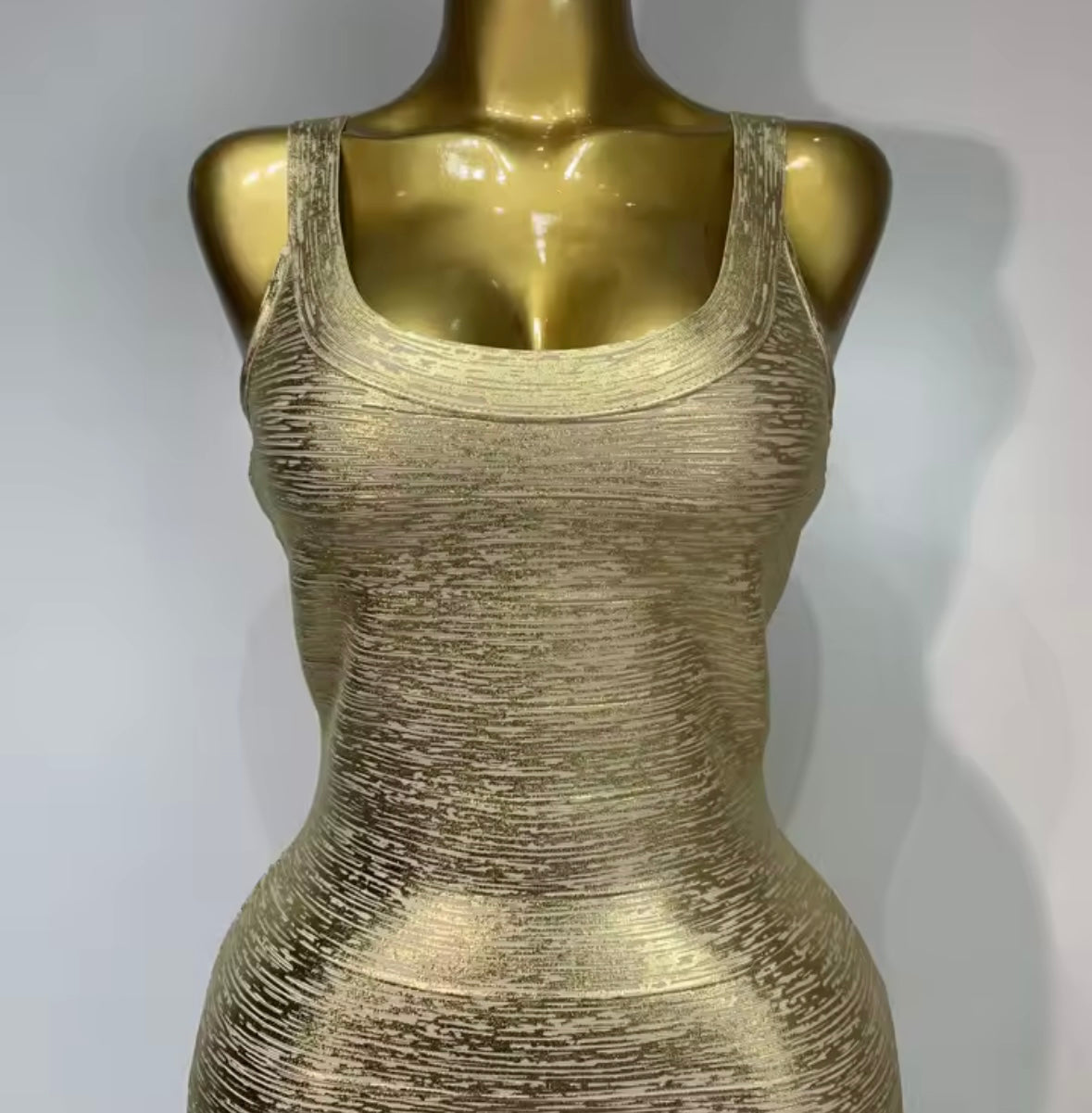 Gold Sexy Sleeveless Bandage Floor-Length Dress