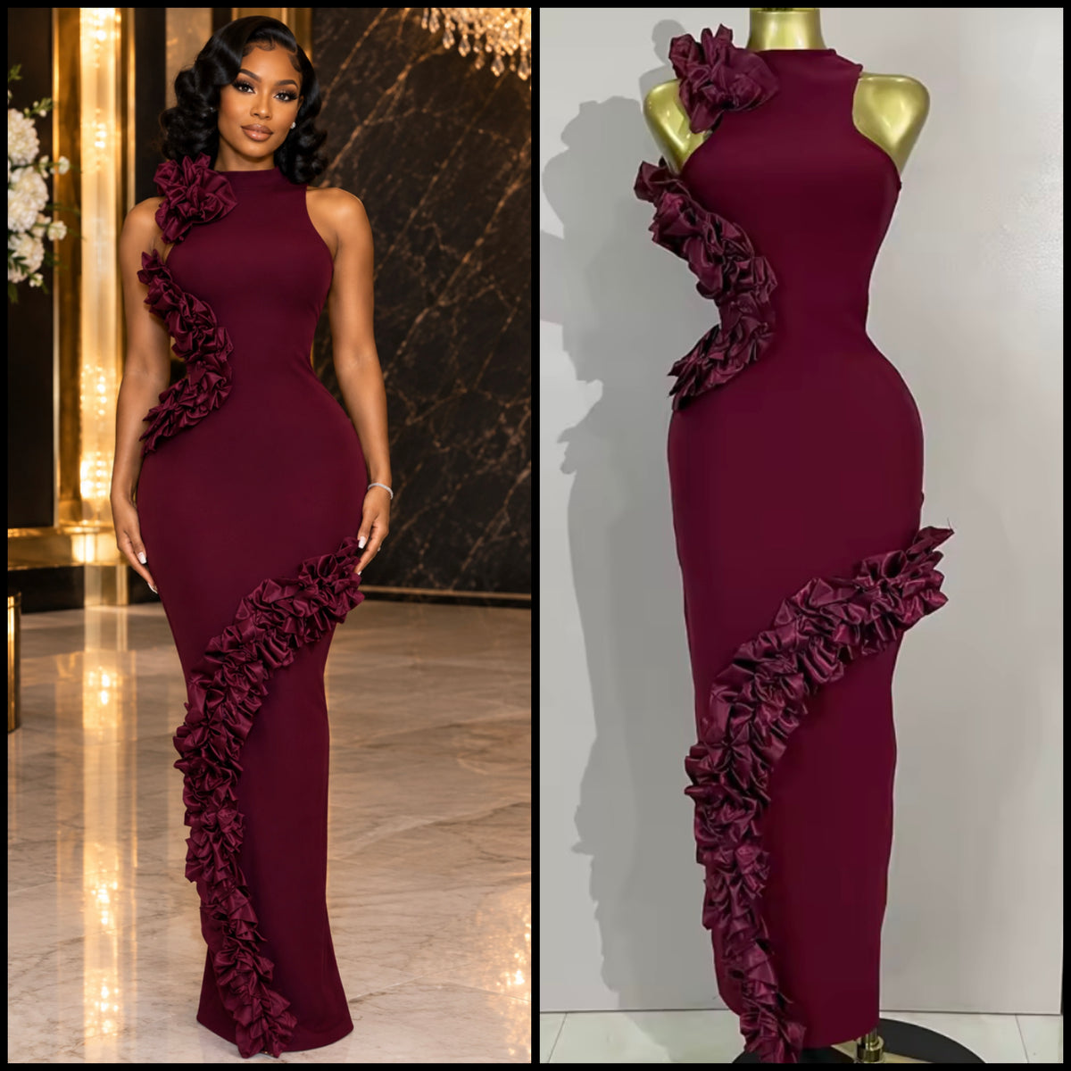Sexy Sleeveless Burgundy Maxi Dress