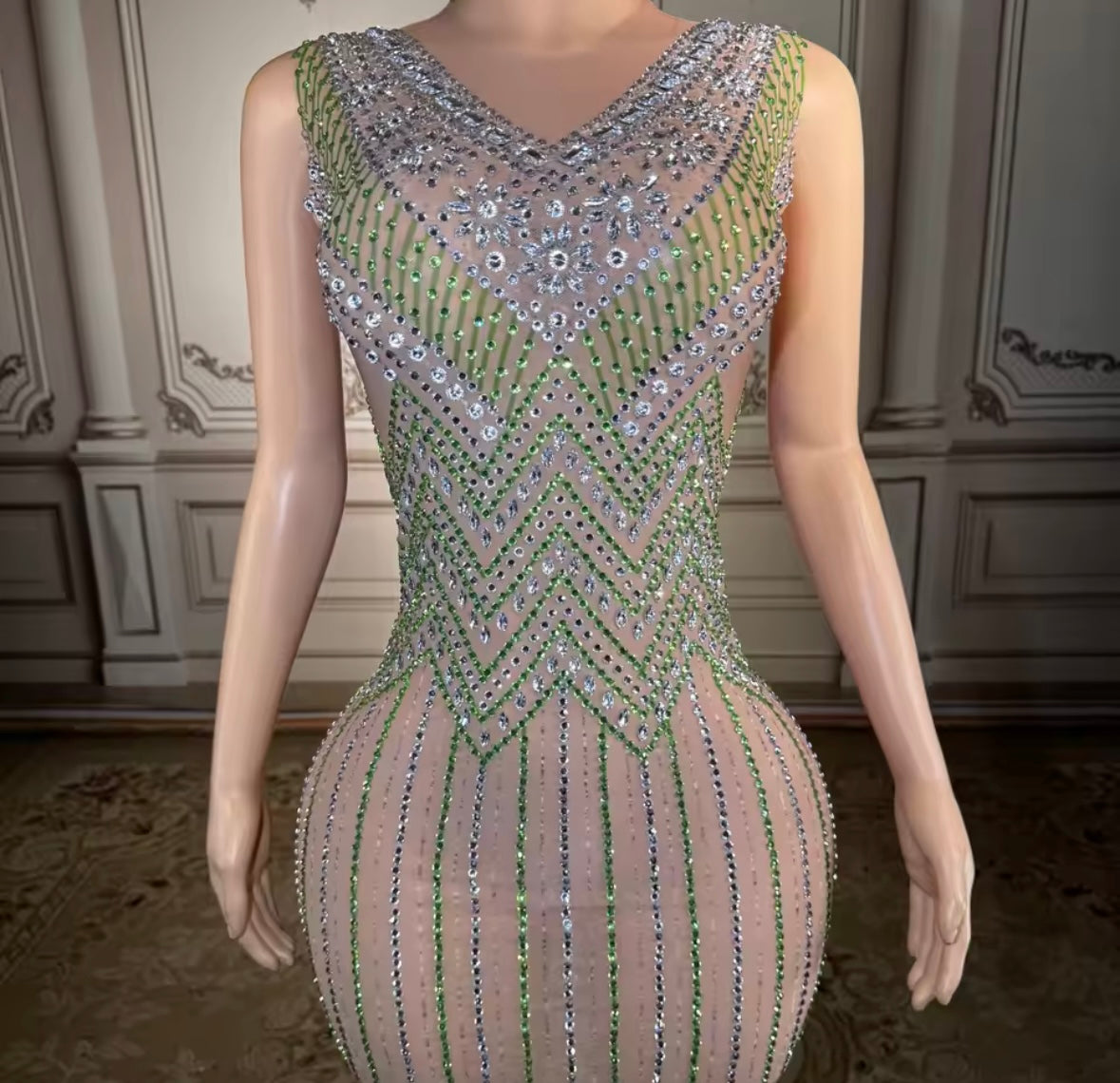 Sexy Sleeveless See Through Rhinestone Embellishment Dress