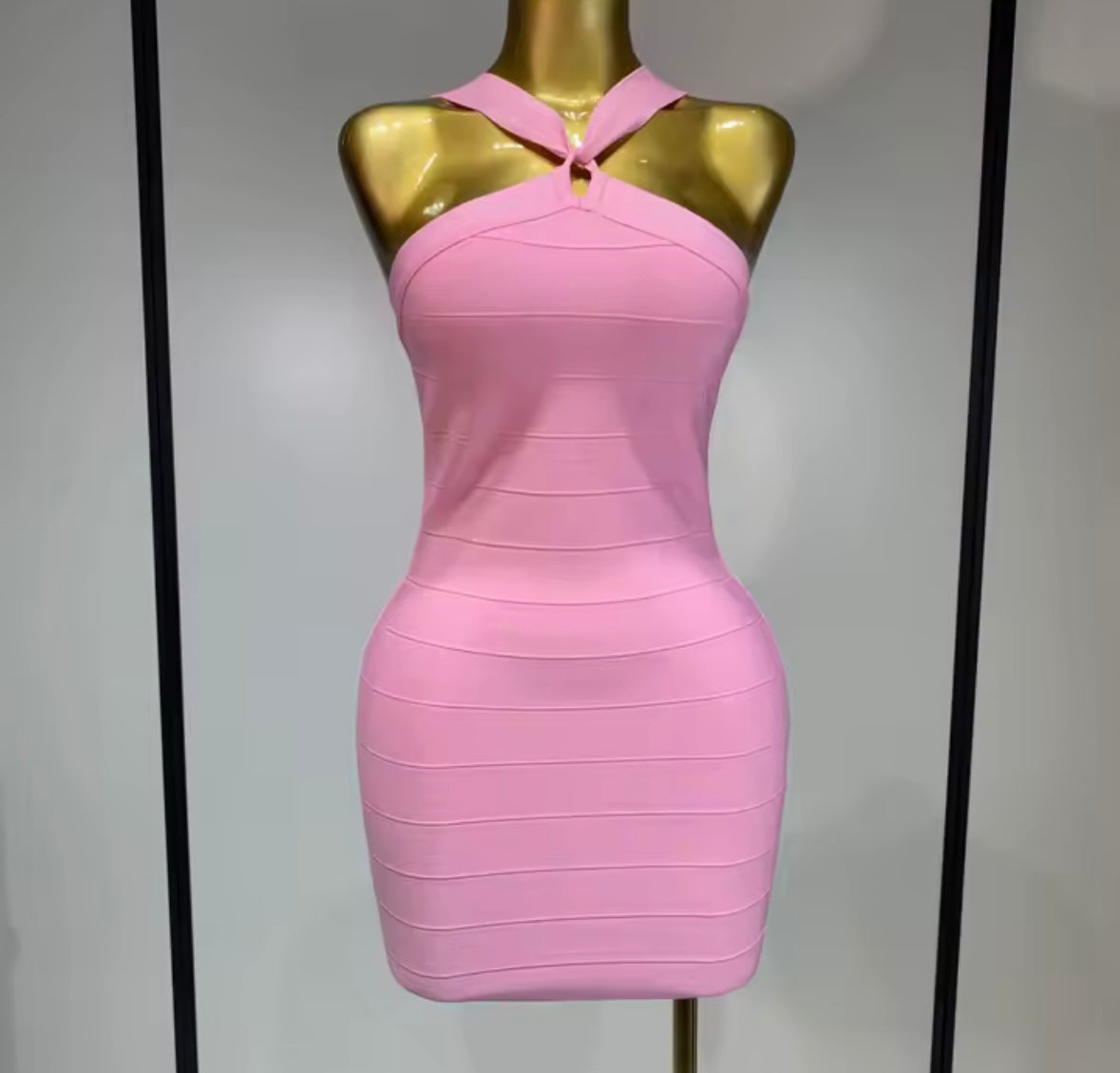Sexy Pink Halter Sleeveless Bandage Dress