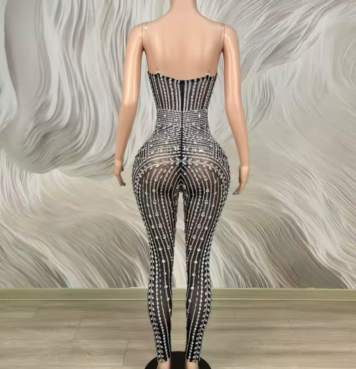 Sexy Sleeveless Rhinestone Embellishment Jumpsuit