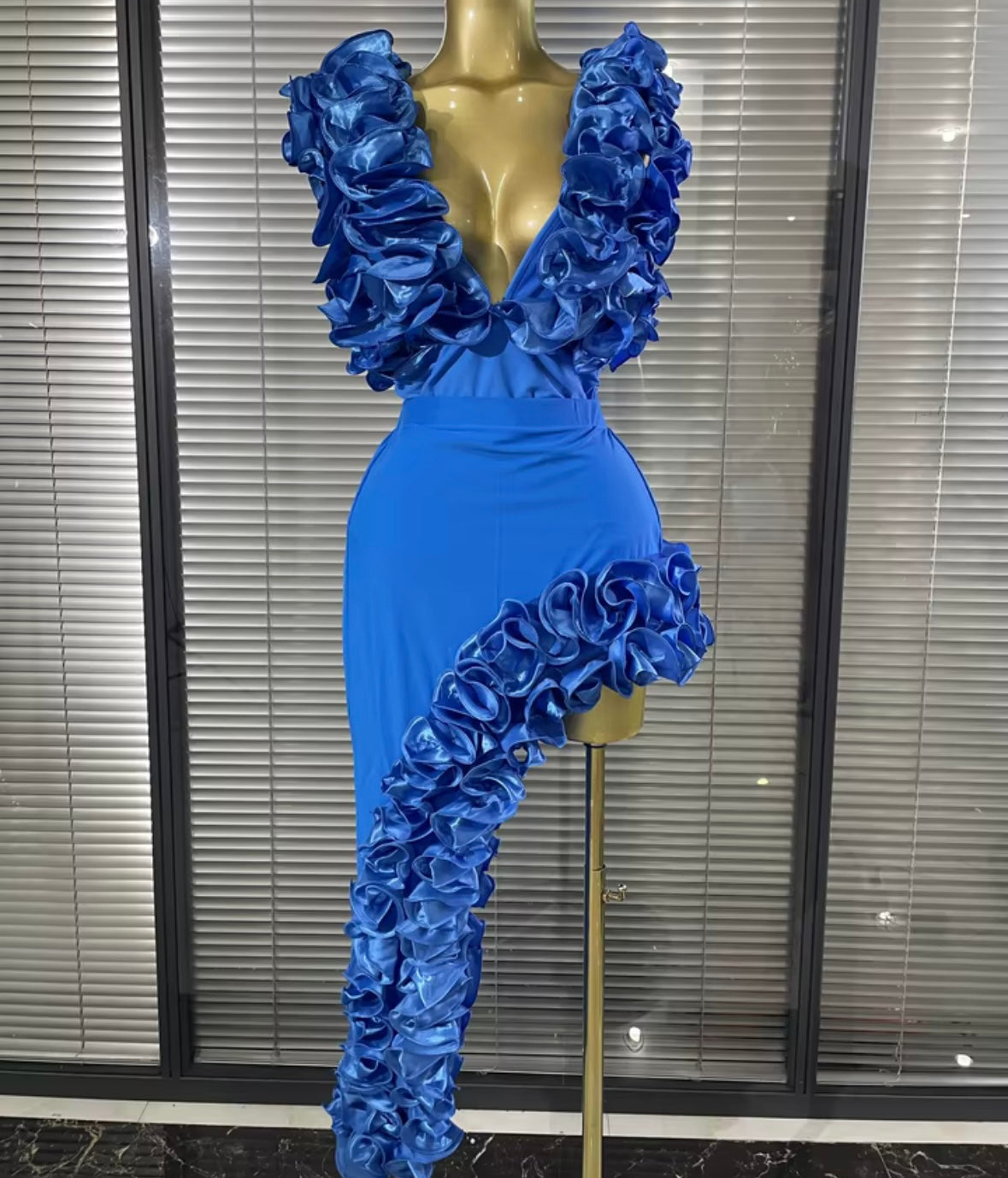 Sexy Floral Sleeveless Bodysuit Asymmetrical Skirt Set