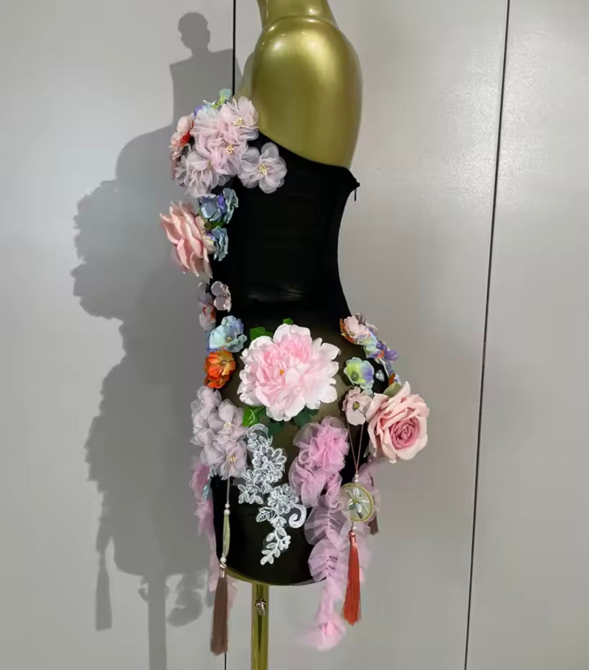 Sexy Strapless Floral See Through Dress