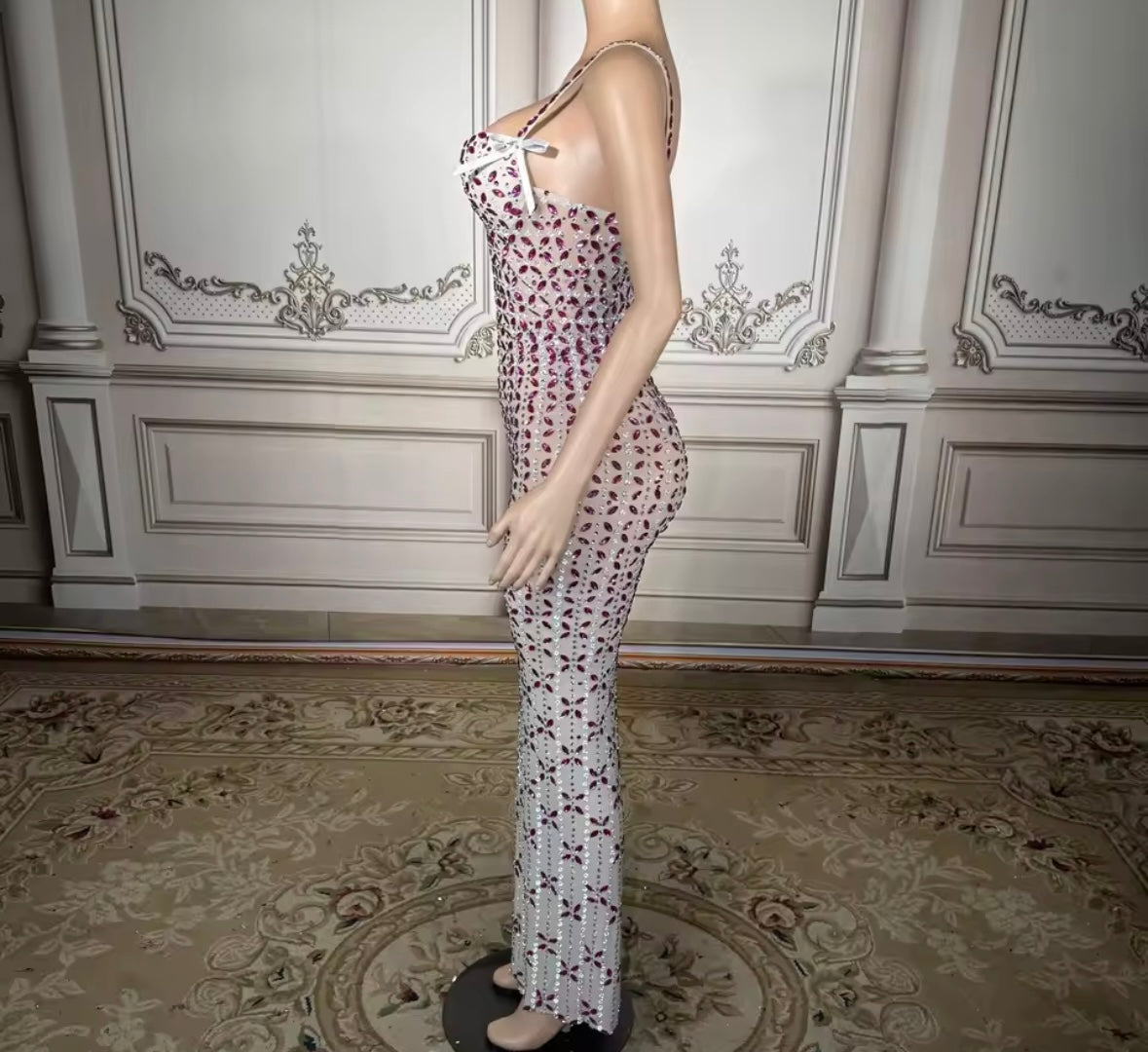 Sexy Bow Sleeveless Rhinestone Embellishment Maxi Dress