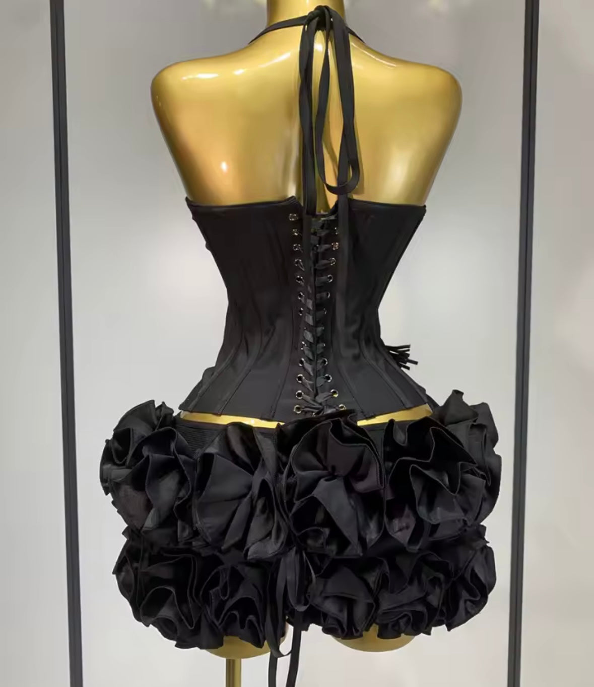 Sexy Halter Sleeveless Corset Top Two Piece Ruffled Skirt Set