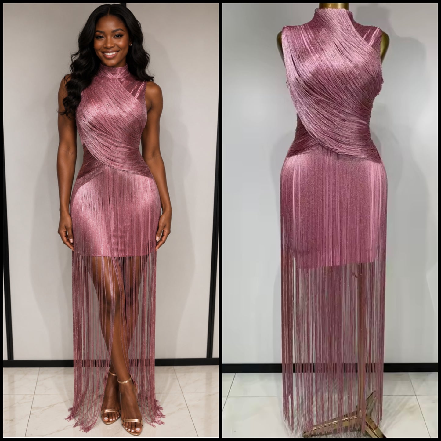 Elegant Sleeveless Fringe Tassel Maxi Dress