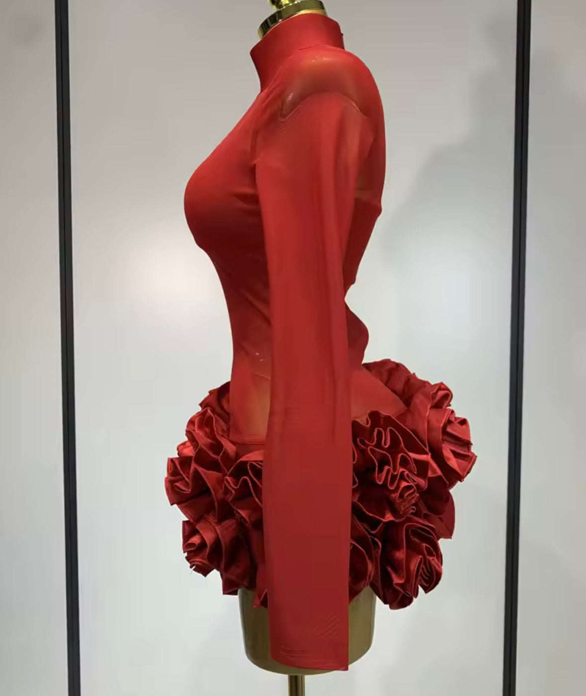 Sexy See Through Full Sleeve Floral Short Dress