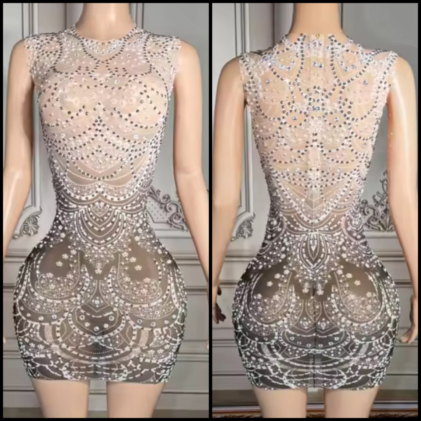 Sexy Sleeveless Gradient See Through Rhinestone Dress