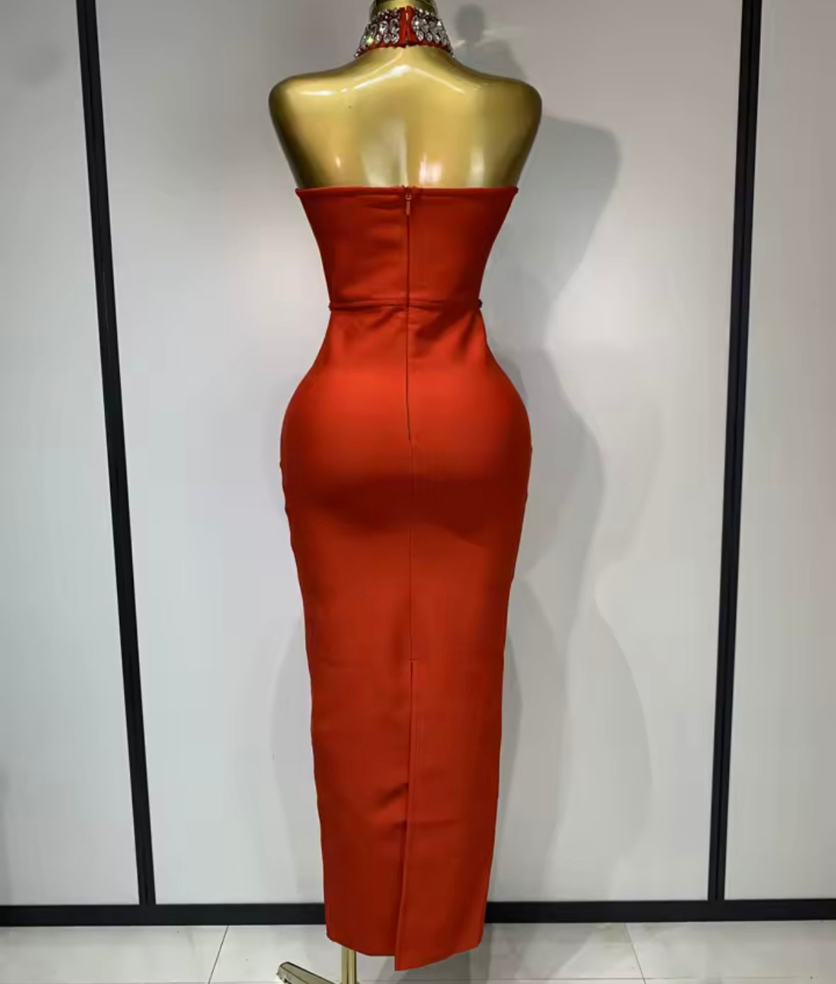 Rhinestone Choker Strapless Elegant Dress