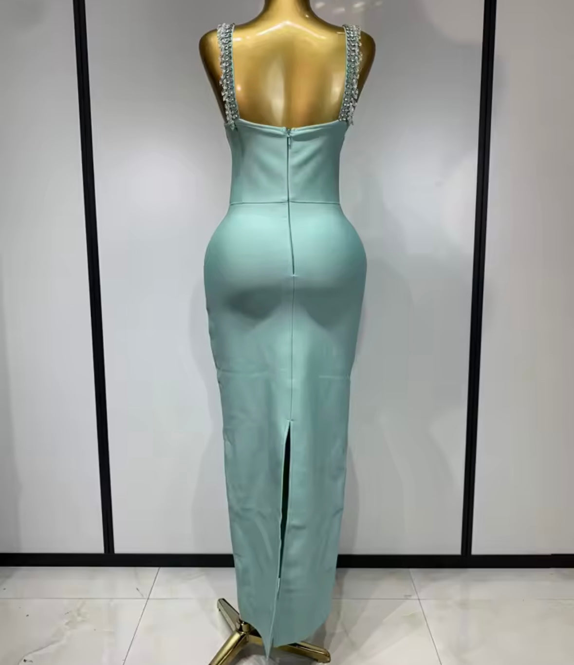 Elegant Sleeveless Beaded Rhinestone Maxi Dress