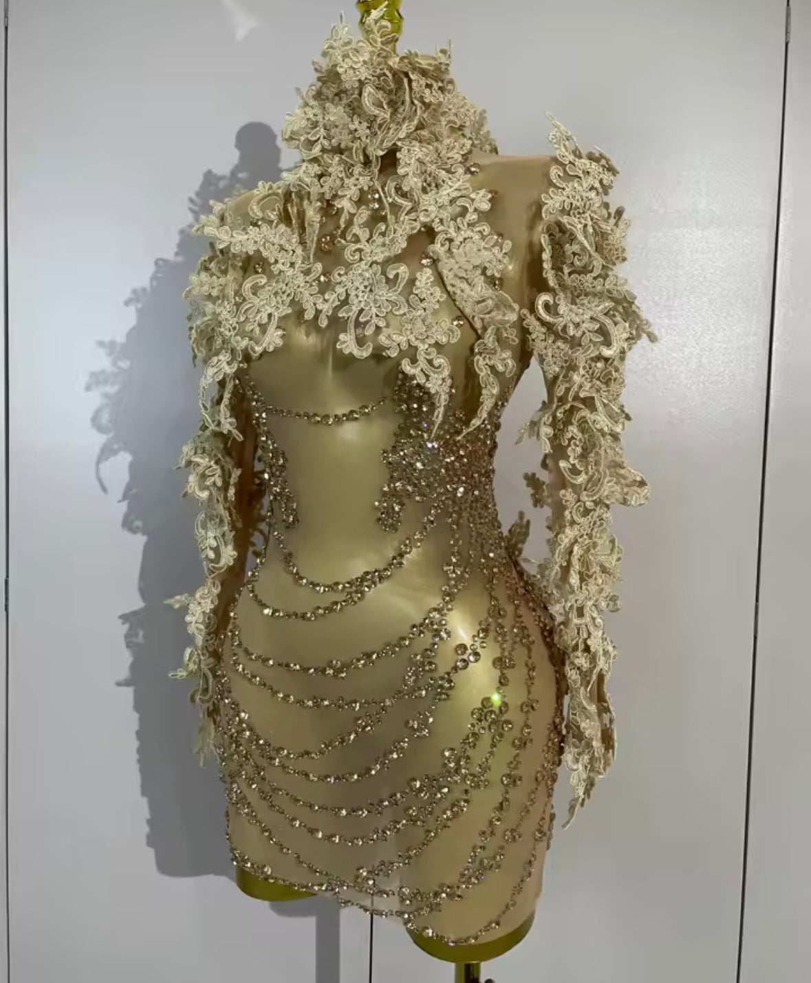 Sexy Lace Sequins Rhinestone See Through Dress