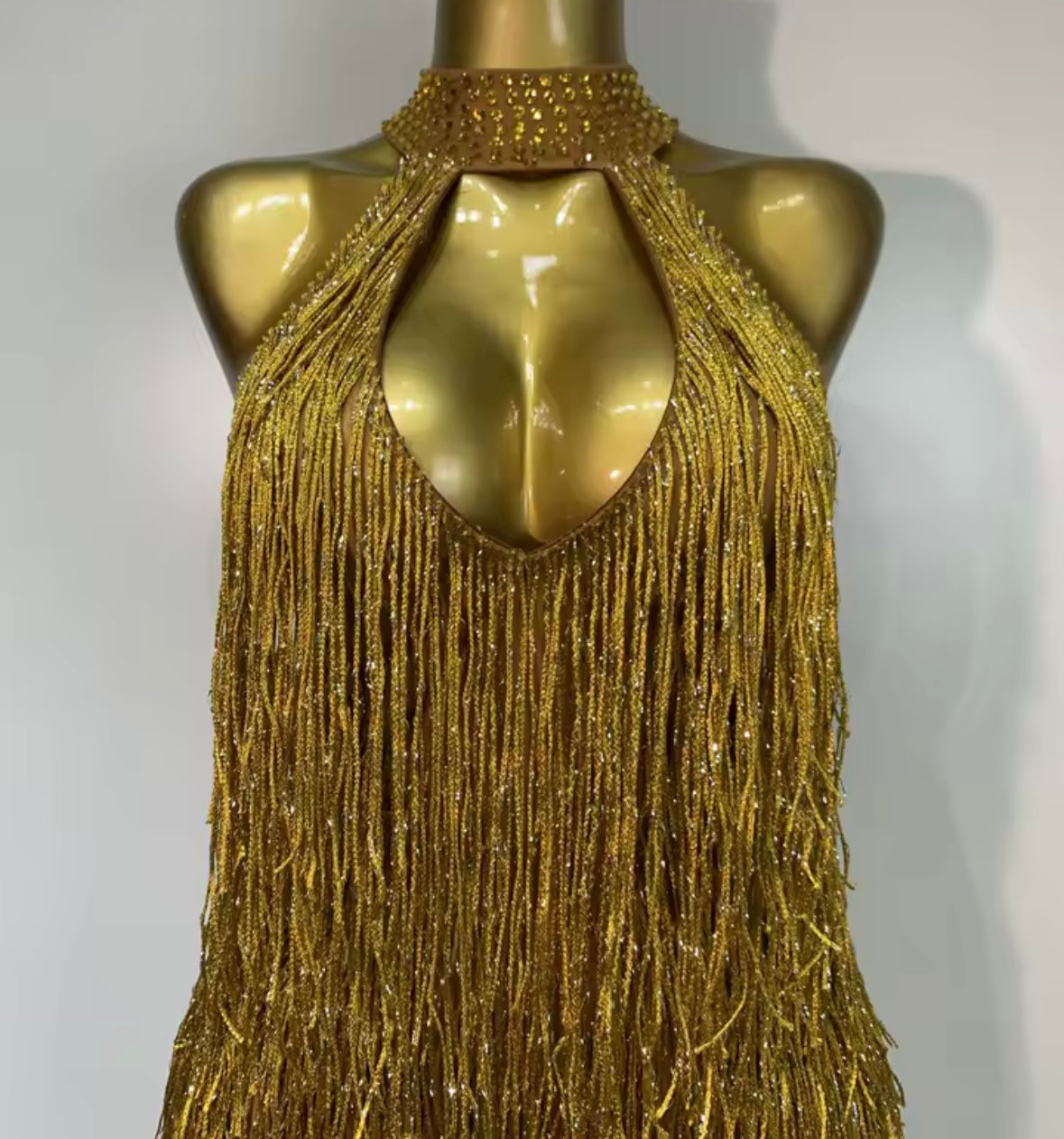 Sexy Halter Sleeveless Beaded Fringe Floor-Length Dress
