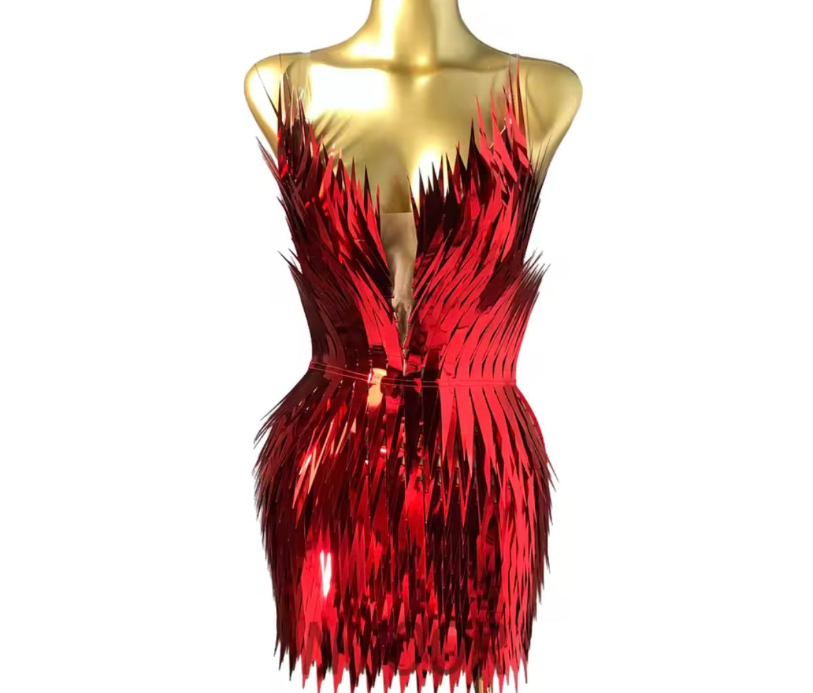 Red Sexy Strapless Sequins Mirror Dress