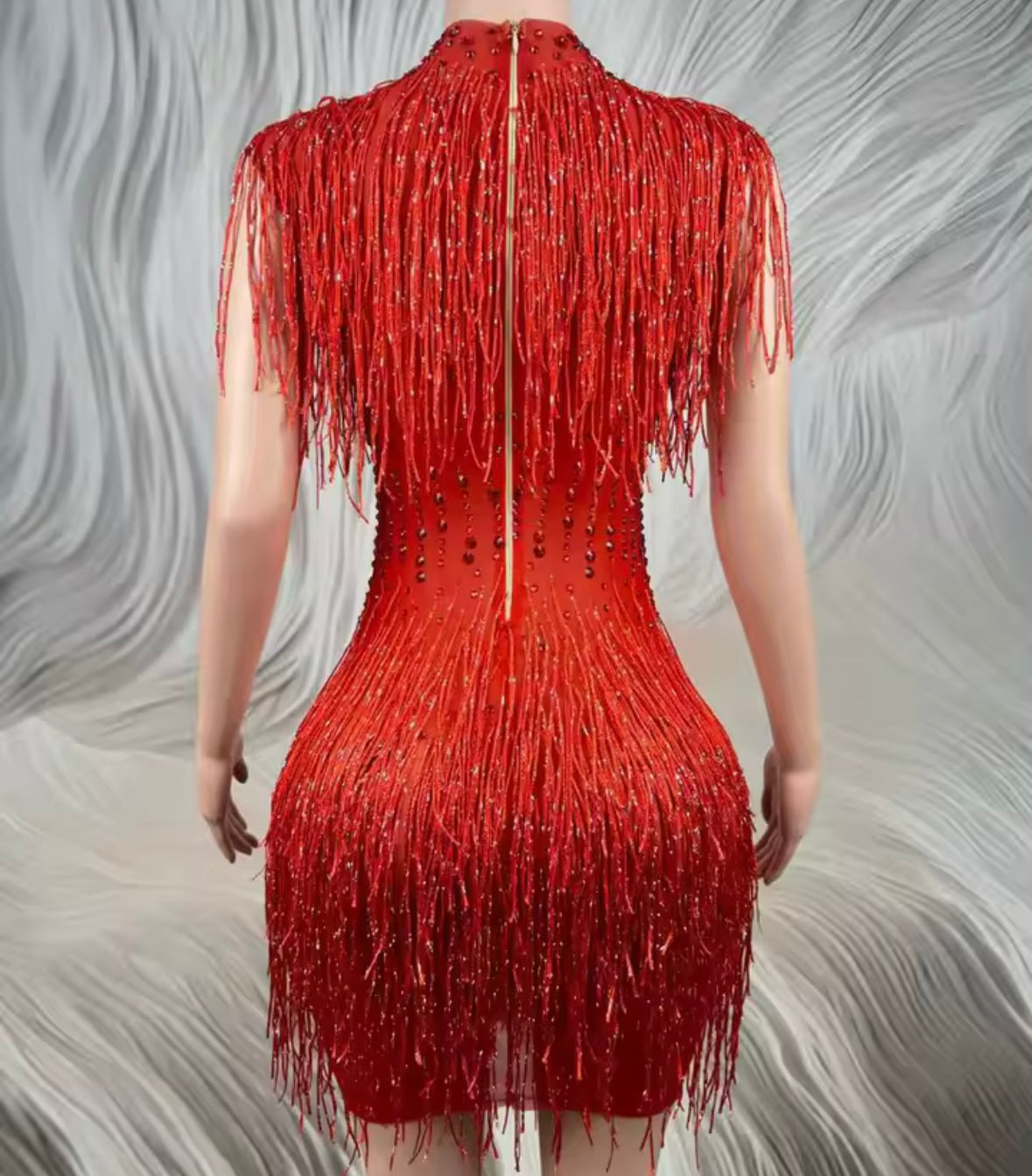 Red Sexy Rhinestone Tassel Dress