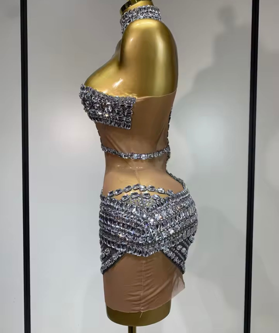 Sexy Sleeveless Rhinestone See Through Short Dress
