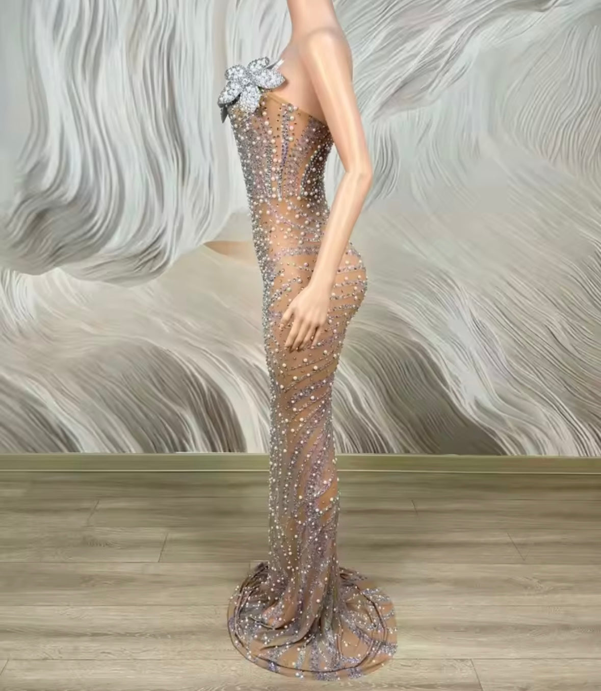 Sexy Sleeveless Gradient Rhinestone Floor-Length Dress