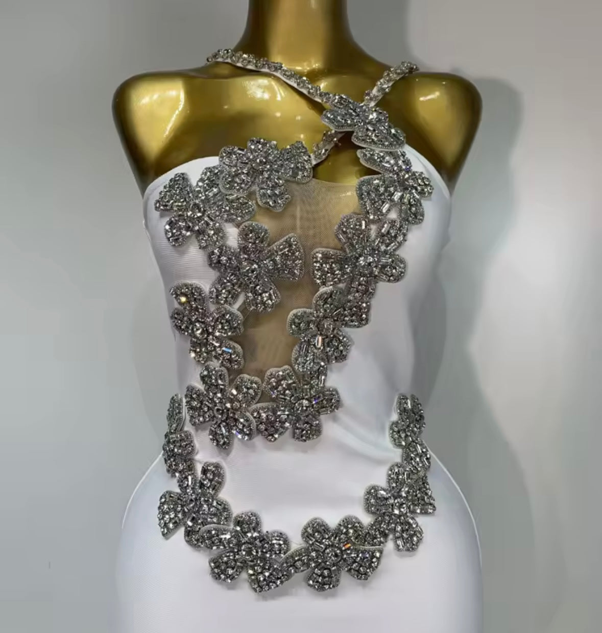 Sexy Sleeveless Floral Rhinestone Maxi Dress