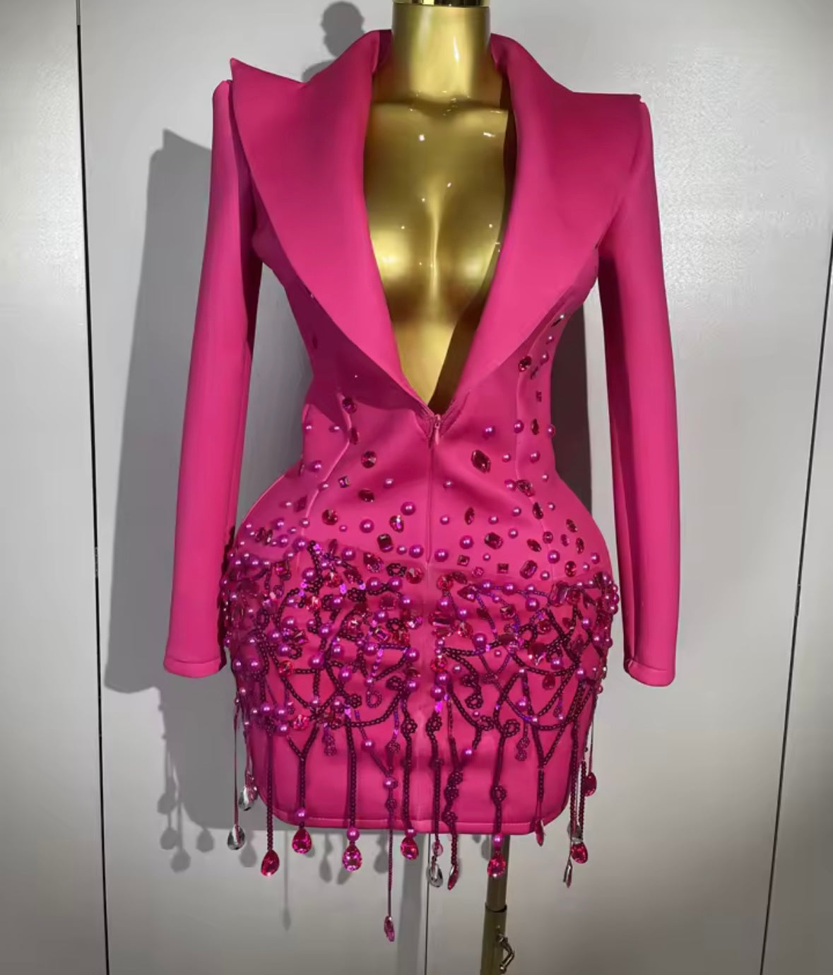 Sexy Beaded Embellishment Full Sleeve Blazer Dress