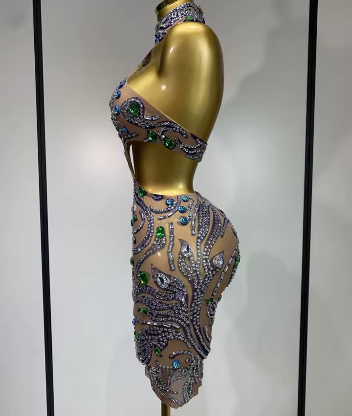 Sexy Halter Sleeveless Open Back Rhinestone Embellishment Dress