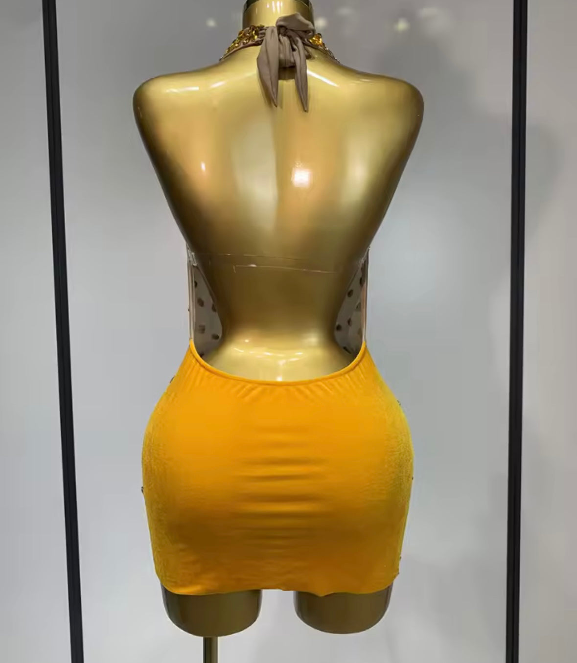 Sexy Halter Open Back Color Crystal See Through Dress