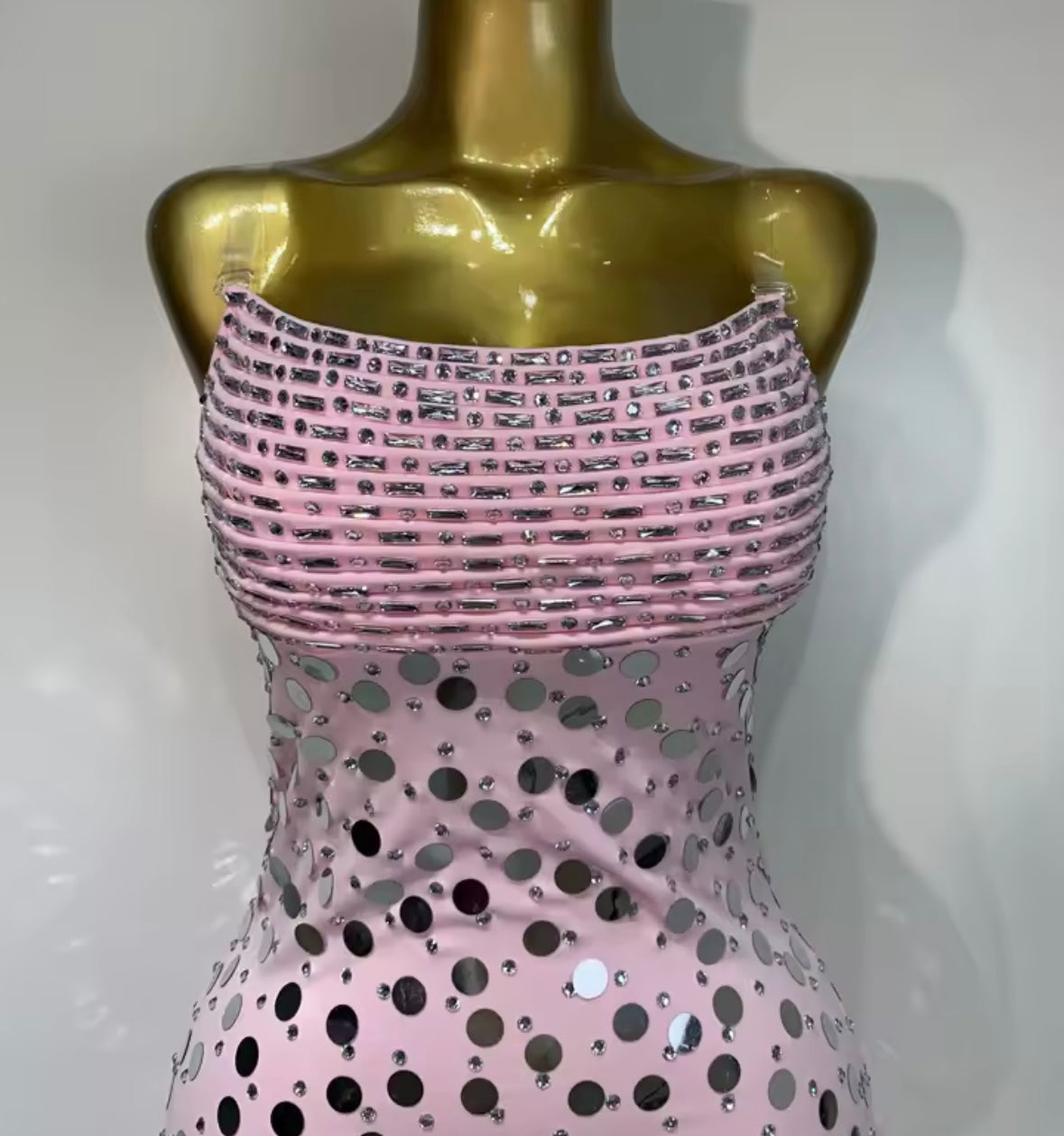 Sexy Pink Sleeveless Sequins Ruffle Dress