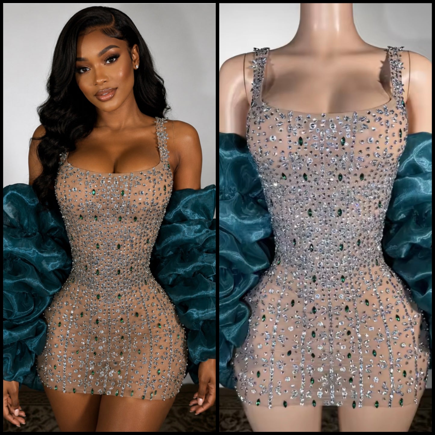 Sexy Rhinestone Embellishment Short See Through Dress