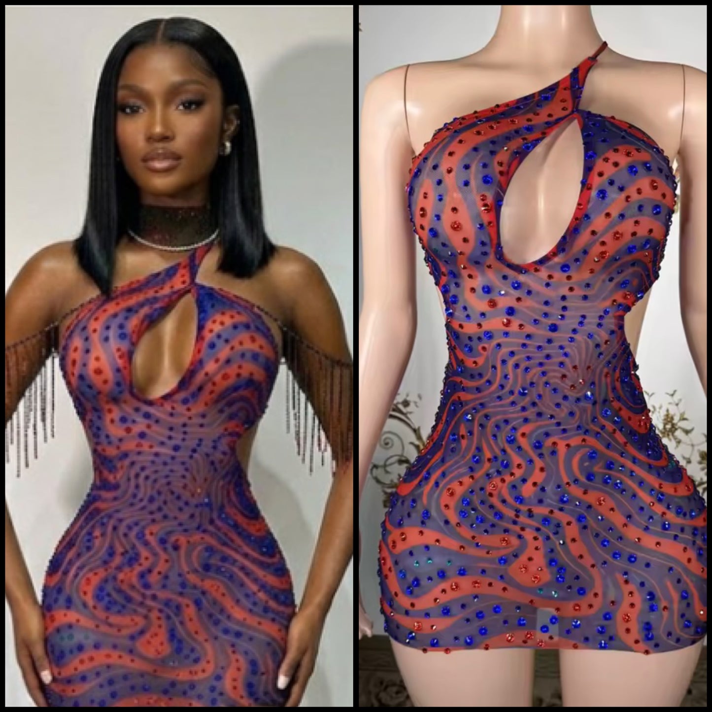 Sexy Halter Sleeveless Open Back Rhinestone Dress
