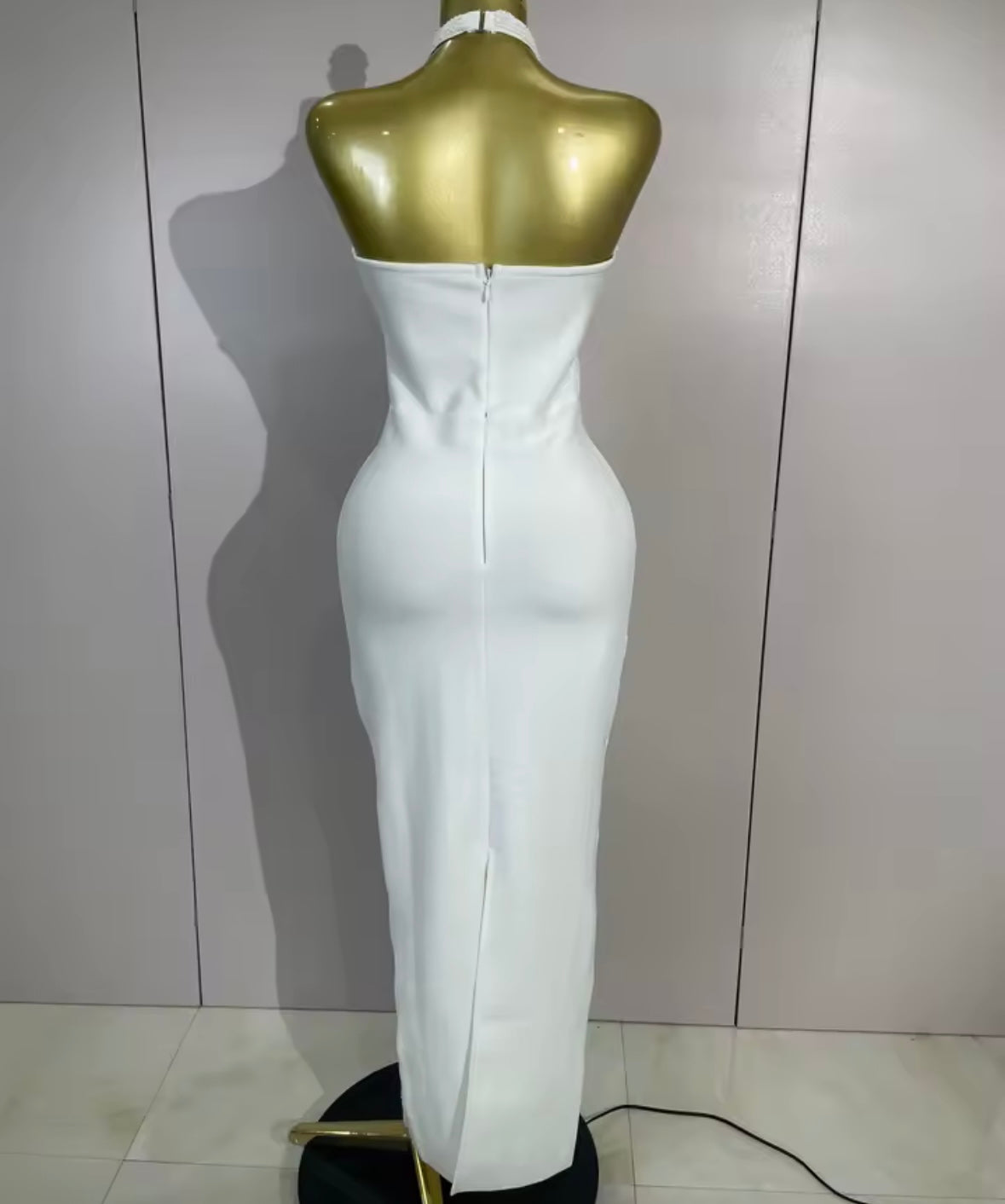 Sexy Beaded Halter Sleeveless Maxi Dress