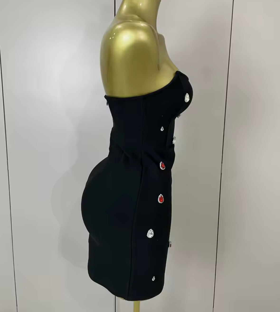 Sexy Black Strapless Color Crystal Short Dress