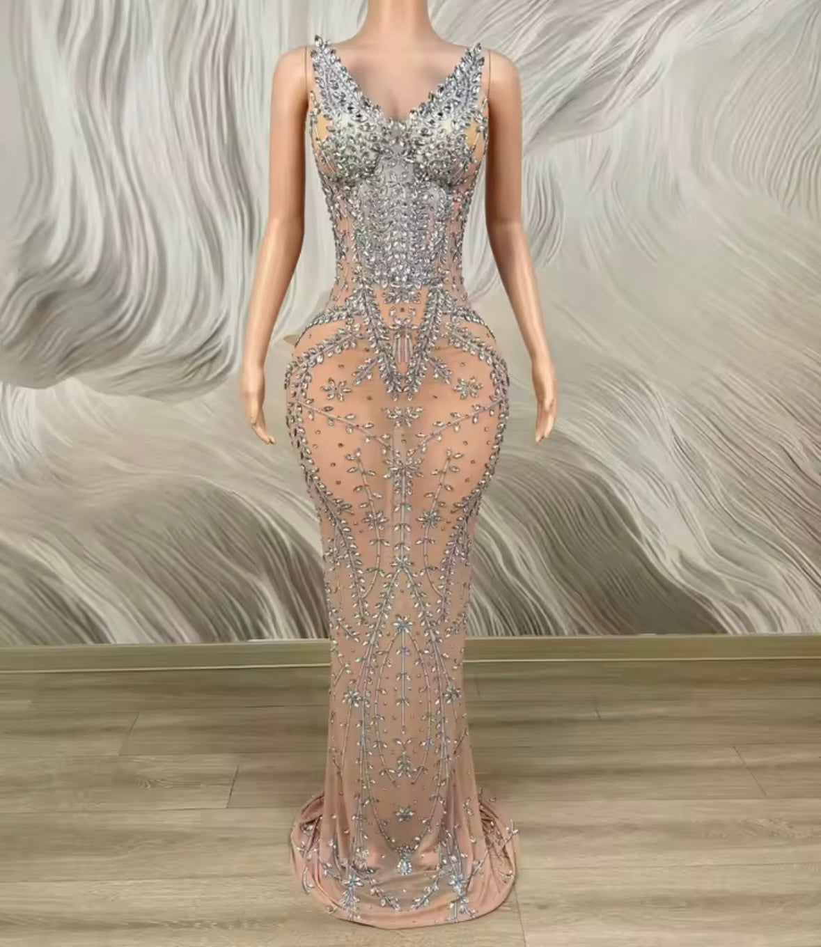 Sexy Rhinestone Embellishment Sleeveless Maxi Dress