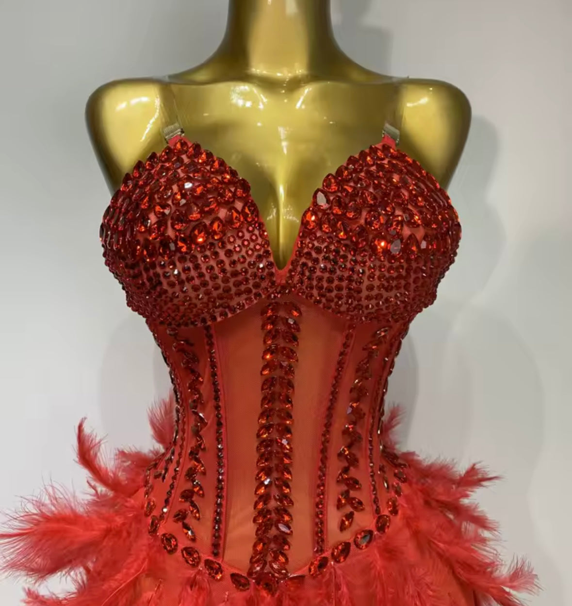 Sexy Crystal Sleeveless Feather Asymmetrical Dress