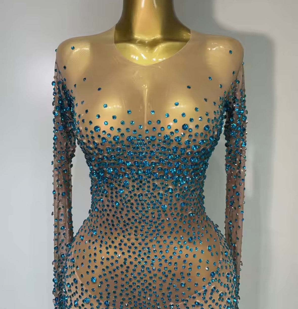 Sexy See Through Rhinestone Full Sleeve Jumpsuit