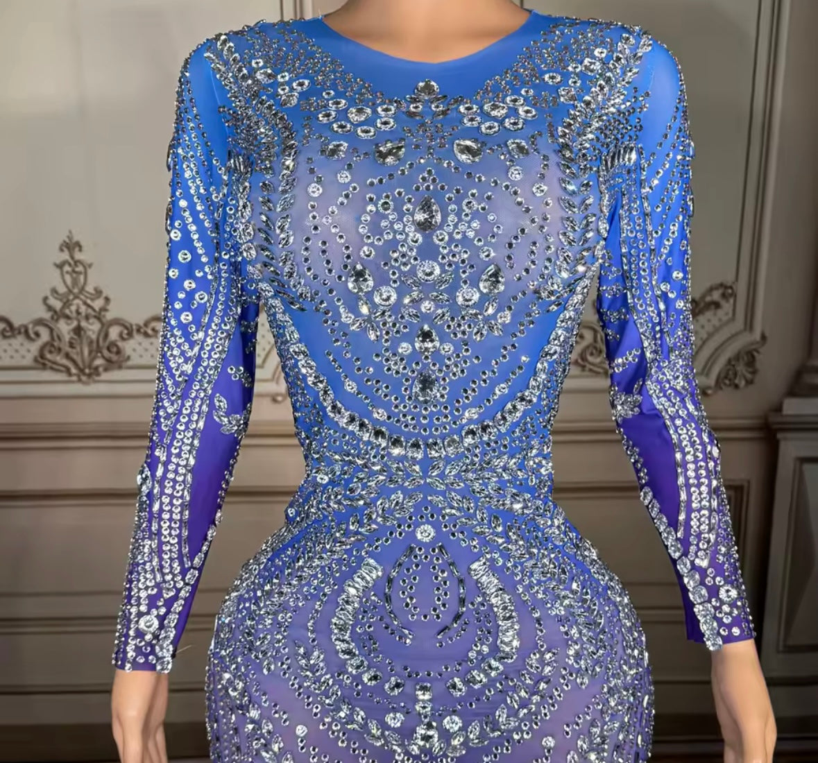 Elegant Gradient Rhinestone Embellishment Floor-Length Dress