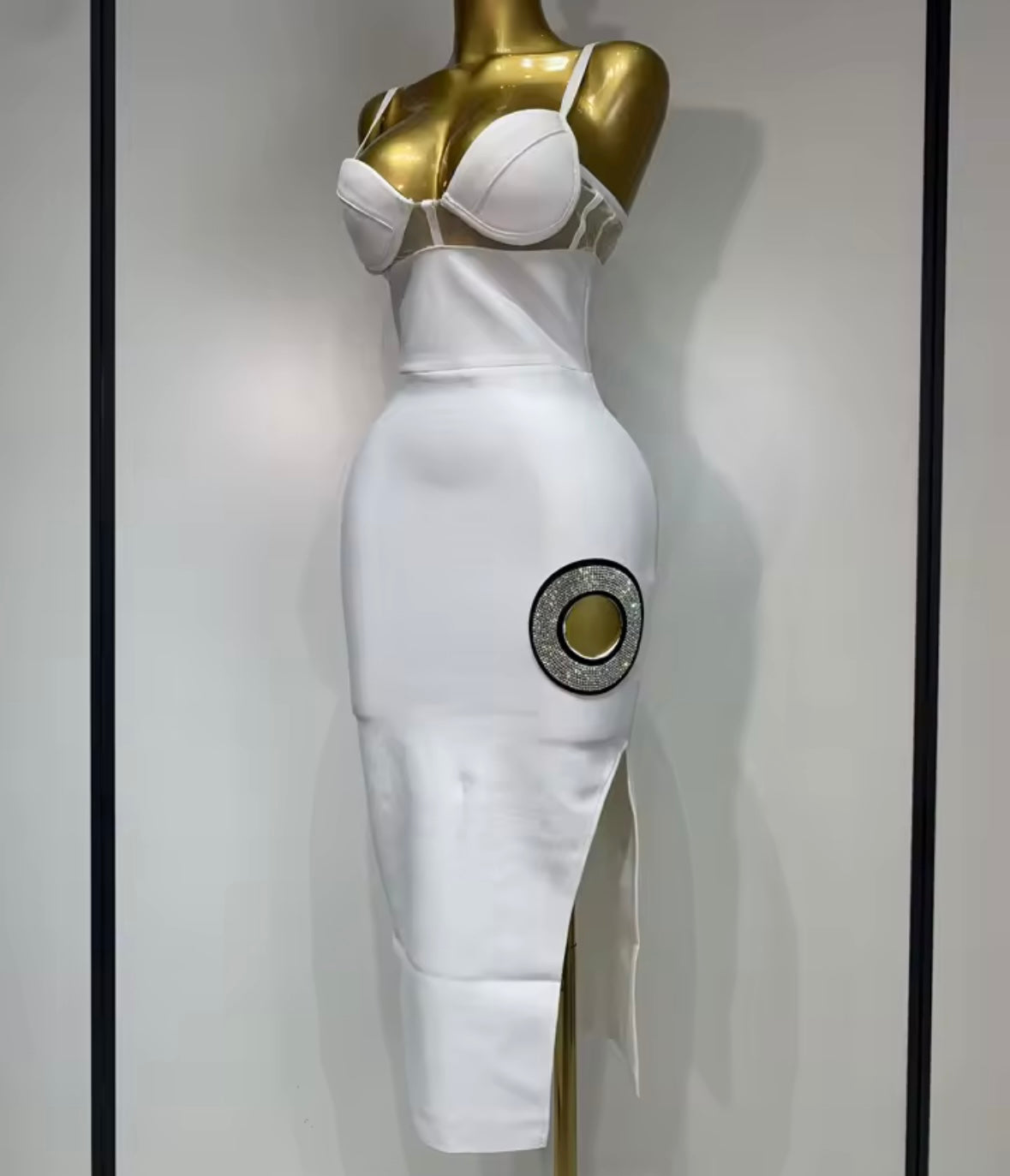 White Sexy Sleeveless Bling Bandage Dress