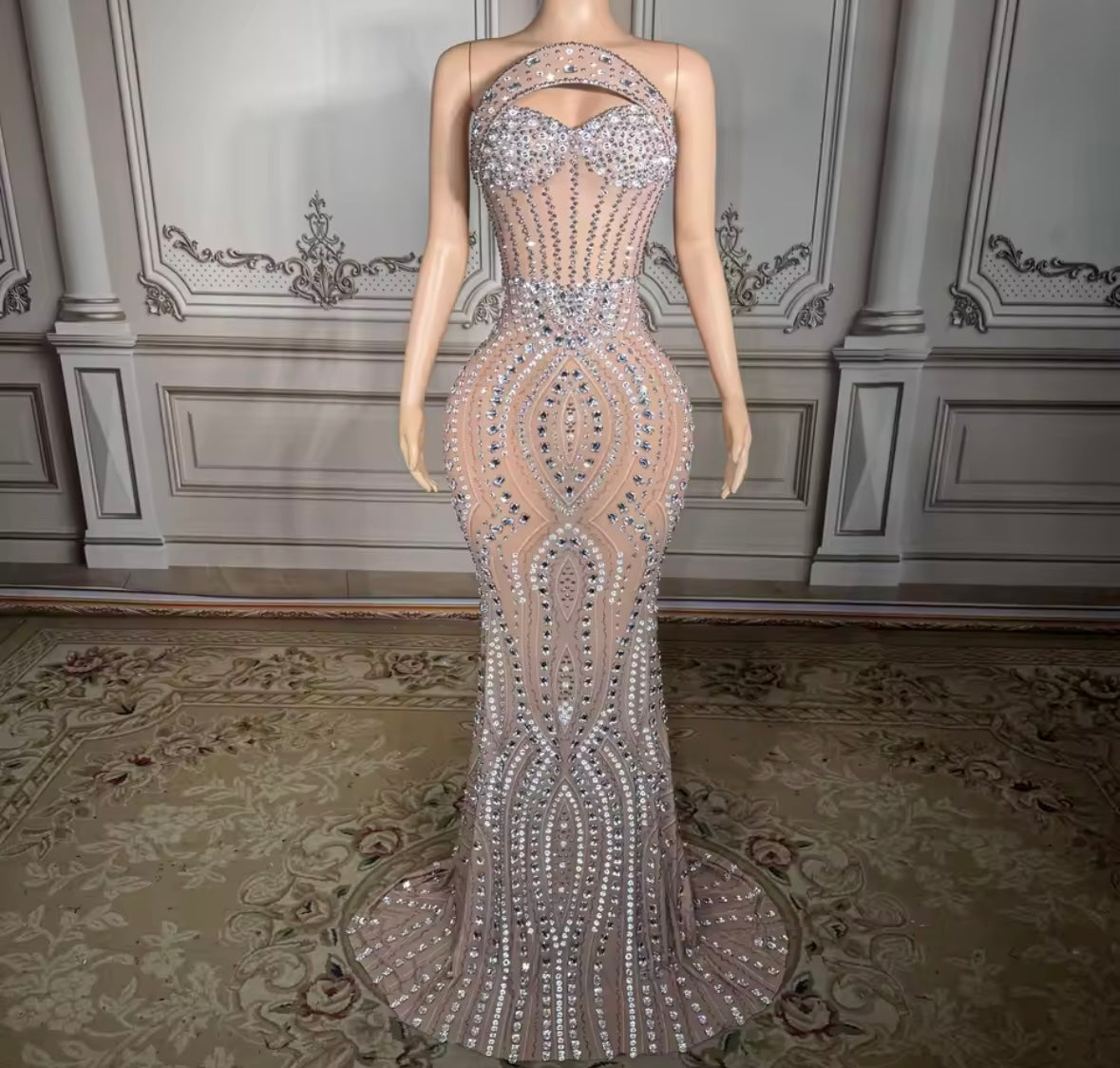 Sexy Strapless Rhinestone Embellishment Mermaid Dress