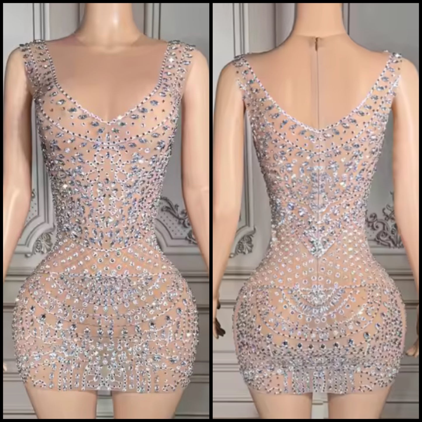 Sexy Sleeveless See Through Rhinestone Embellishment Dress