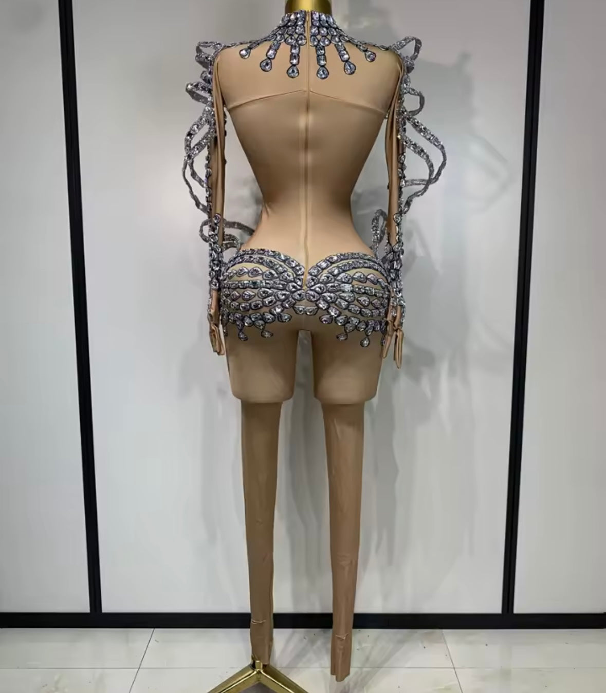 Rhinestone Embellishment Sexy Full Sleeve Jumpsuit