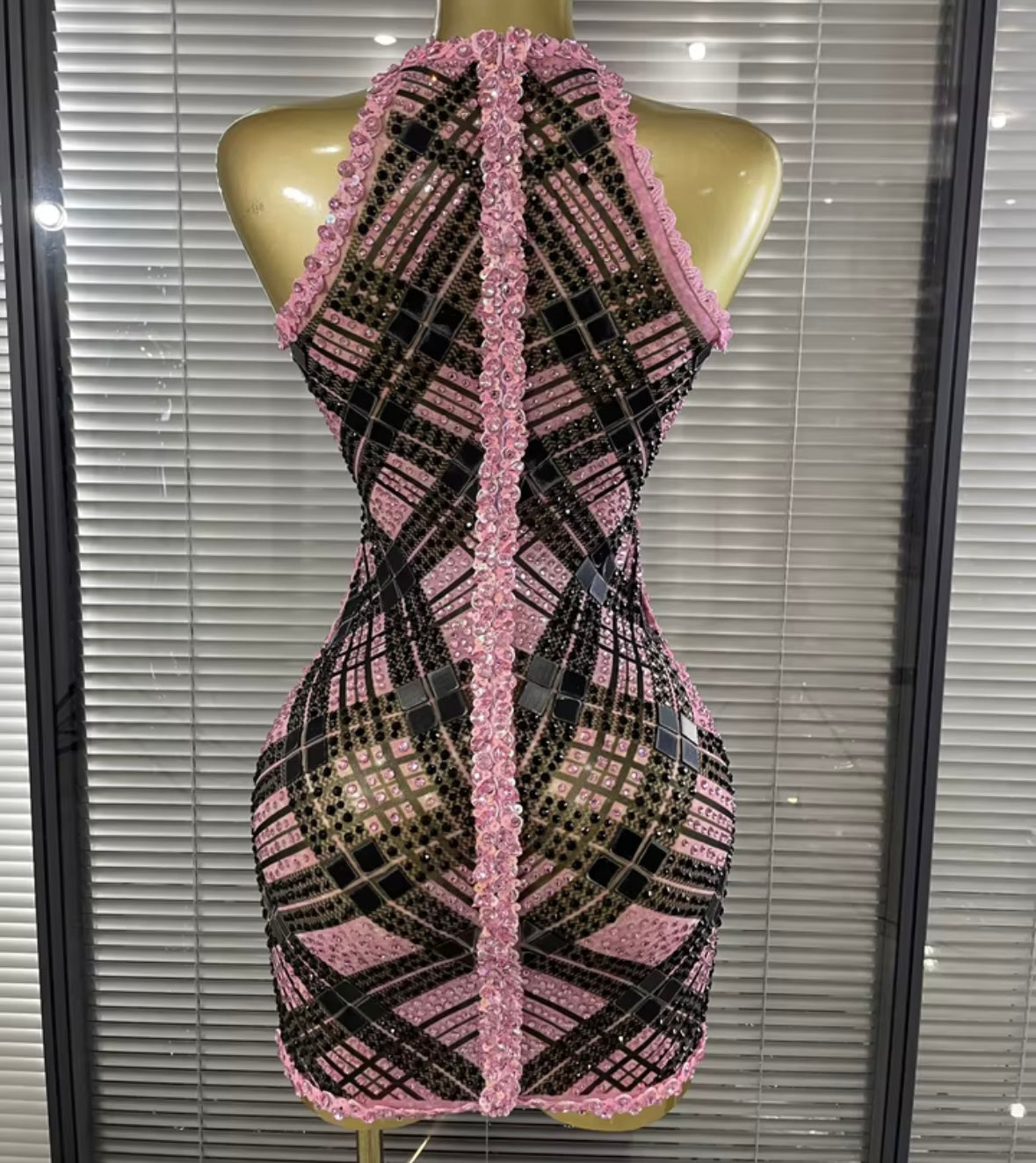 Rhinestone Crystal Button Up Sleeveless Sexy Dress