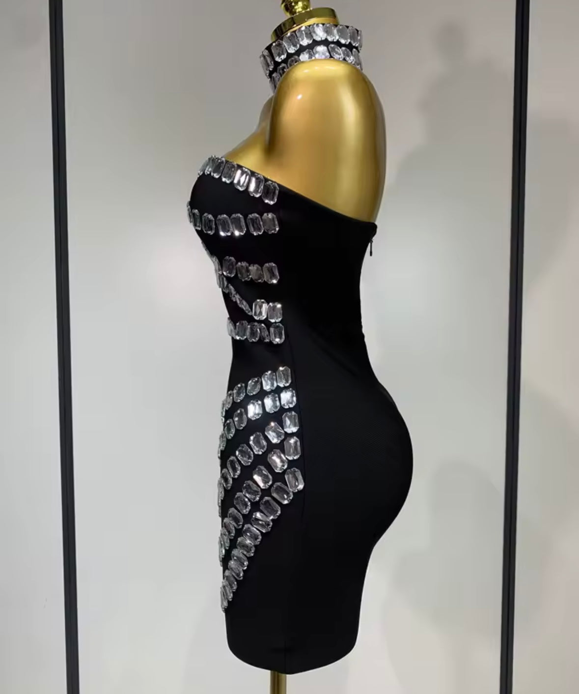 Sexy Crystal Choker Strapless Black Short Dress