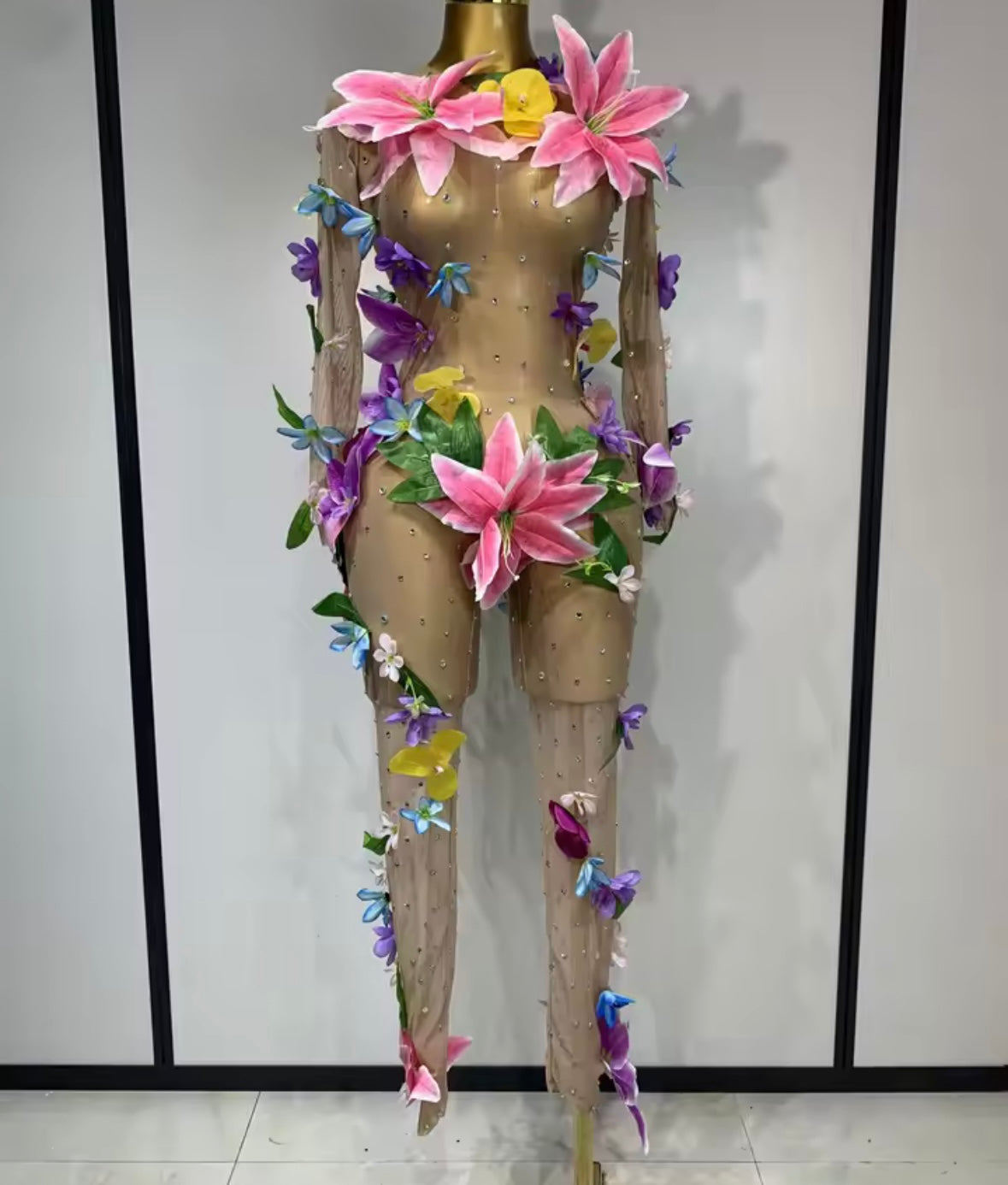 Sleeveless Floral Embellishment Rhinestone Sexy Jumpsuit