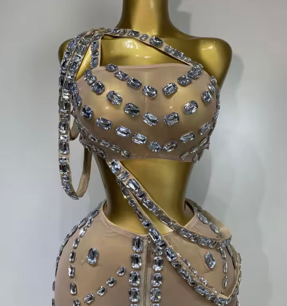 Sexy One Shoulder Sleeveless Crystal Two Piece Maxi Skirt Set