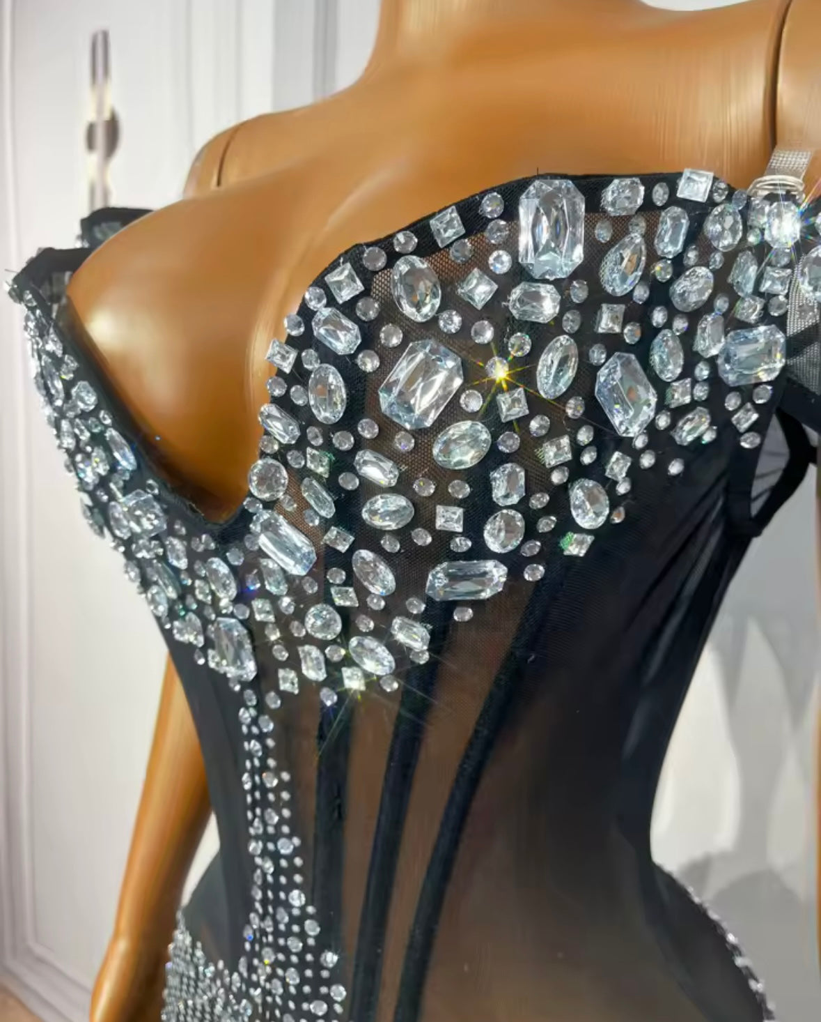Elegant Rhinestone Embellishment Off The Shoulder Mermaid Dress