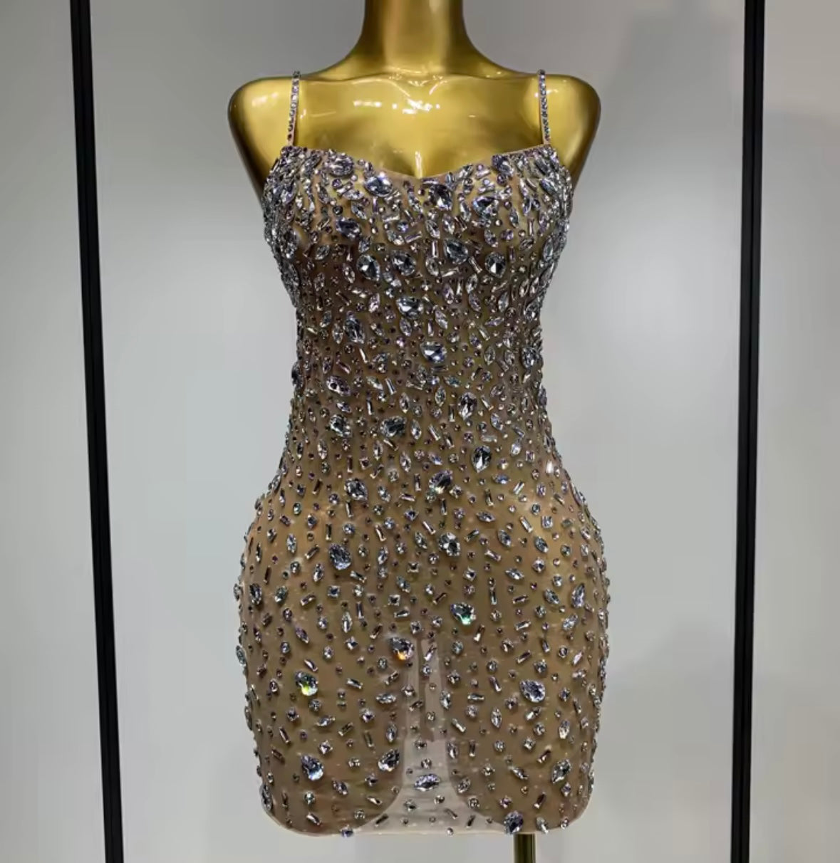 Sexy Sleeveless Rhinestone Embellishment See Through Dress